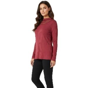 SHEIN Curve 2XL Maroon Ribbed Long Sleeve Top Back Cutout Stretch Knit Plus Size